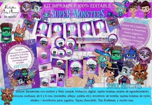 Kit Imprimible Candy Super Monsters Monstruos Full% Editable 0