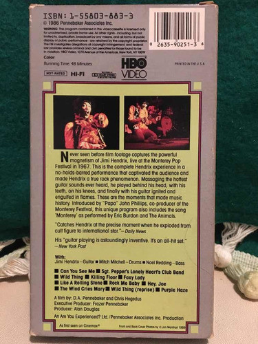Fita De Vídeo Cassete Jimi Hendrix Vhs Original Importada. 1