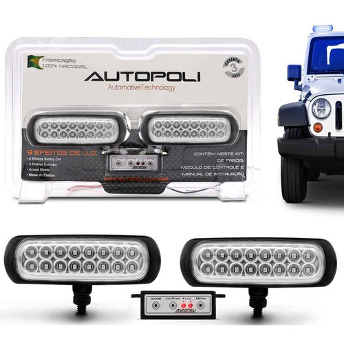 Farol Milha Strobo Safetycar  16 Leds Azul - Corpo Cromado 0