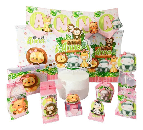 Kit Imprimible Animalitos Safari Acuarela Rosa Niña Cajitas 0