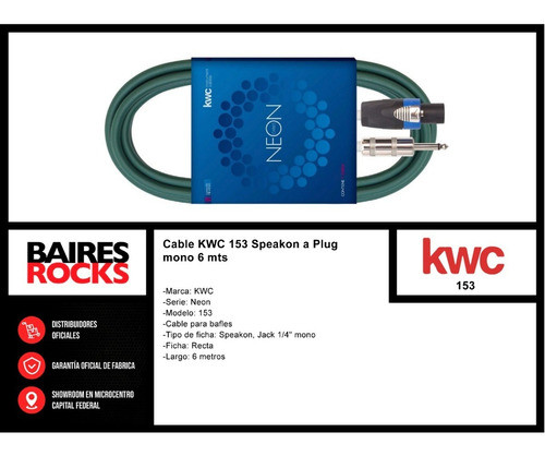 Cable Bafle Kwc 153 Speakon A Plug Mono 6 Mts Cuo 1