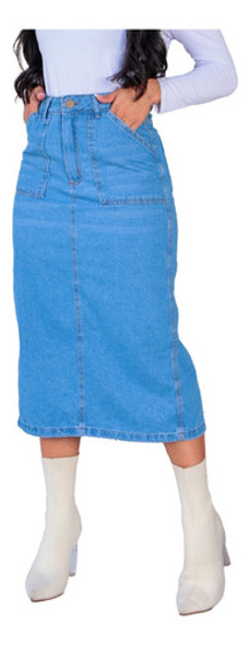 Saia Jeansfeminina Midi Com Fenda Atrás Evangélica Blogueira 0