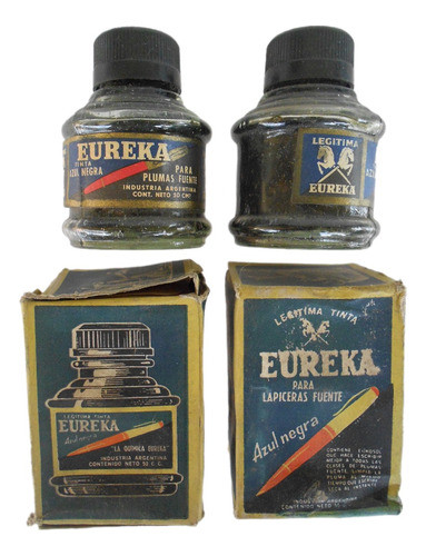4 Antiguos Frascos Tinta Eureka Para Plumas Fuente 0