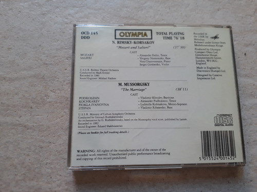 Korsakov Mussorgsky Mozart And Salieri Marriage Cd / Kktus 1