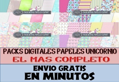 Pack  Gigante Papeles Clipart Unicornio Full Completo 1