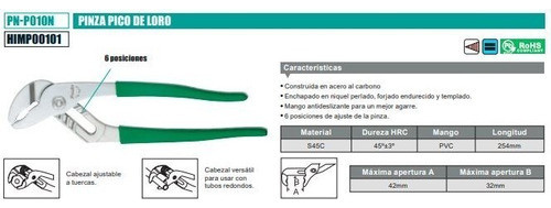 Pinza Pico Loro Antideslizante Proskit Pnp010n 6 Posiciones 1