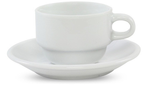 4 Tazas De Café Apilable 100ml Con Plato Porcelana Blanca 1