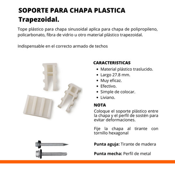 Soporte Chapa Trapezoidal Plástica Policarbonato X 50 Uni 1