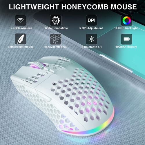 Solakaka Mouse Inalmbrico Blanco Para Juegos Bluetooth Con C 1