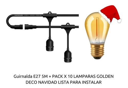 Guirnalda Macroled 5 M + Luces Golden Bar Patio Deco Navidad 1