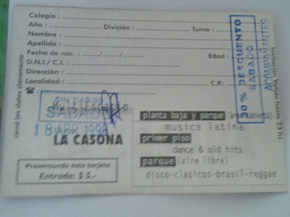 2 Entradas De La Casona Disco De Lanús 1998 1