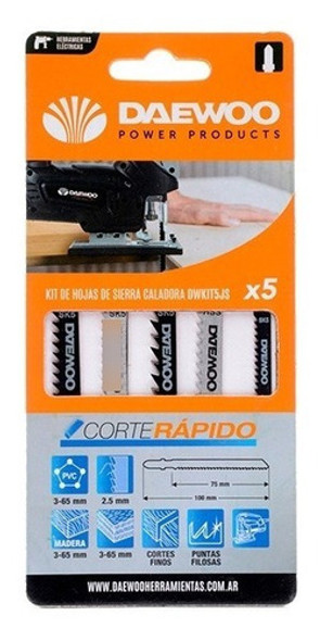 Set Hojas Sierra Caladora 5pcs Daewoo Madera Acople Rápido T 0 Set Hojas Sierra Caladora 5pcs Daewoo Madera Acople Rápido T 0