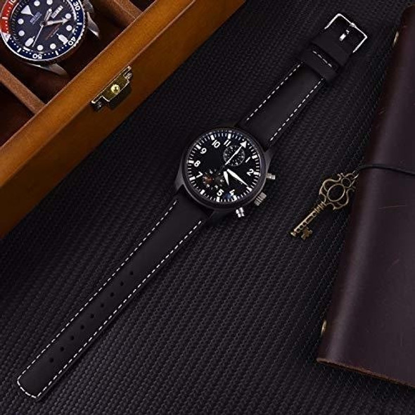 Malla Para Rejoj Analogico Cuero Genuino Black White Si 20mm 1