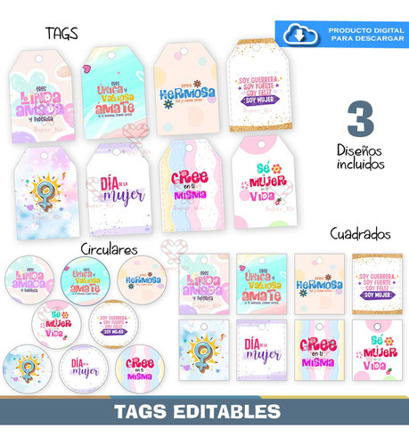 Kit Imprimible Dia De La Mujer Tags Editables 1