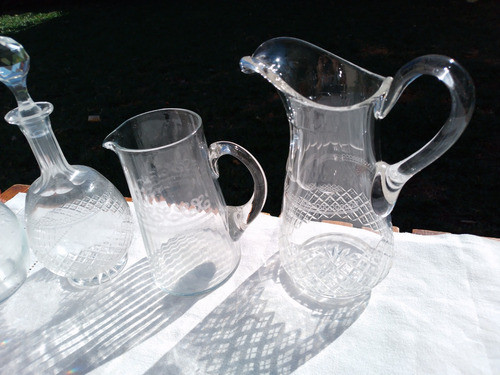 Lote 46 Antiguas Copas 2 Jarras Y Licoreras Cristal Tallado 1