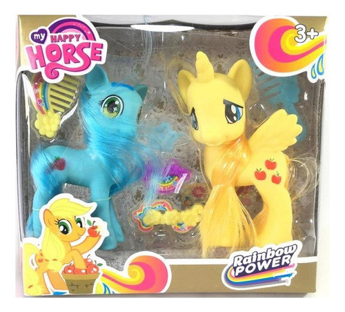 Ponys Unicornio Set 2 Caballitos Poni Rainbow Con Accesorios 0