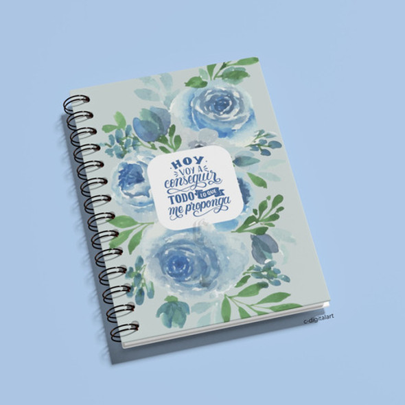 Agenda Perpetua Celeste Floral Con Lápiz De Regalo 0