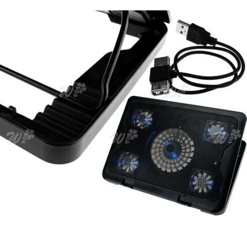 5 Ventiladores Cooler Enfriamiento Soporte Pad Azul Led Extr 1