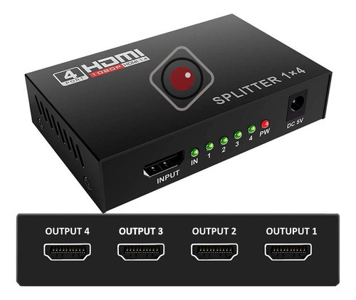Splitter Derivador De Señal Activo Hdmi 1 A 4 Full Hd 1080p 0
