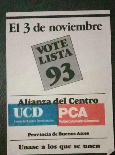 Volante De Campaña Politica 1985 Alianza Ucd-pca Pba 0