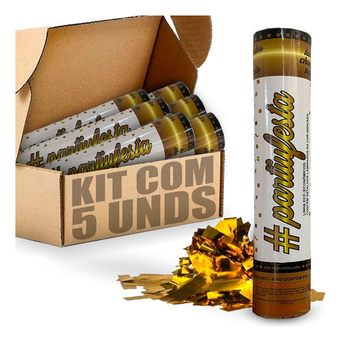 Kit 5 Lança Confete Dourado 30 Cm - Partiu Festas 0