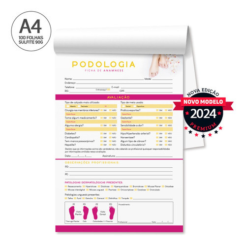 1 Ficha Anamnese De Podologia Bloco Com 100 Fls - A4 1