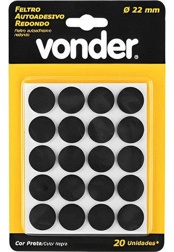 Feltro Adesivo Preto Redondo 22mm Com 20 Unidades - Vonder 1