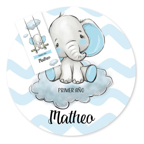 Kit Imprimible Elefante Celeste Acuarela Tukit 0