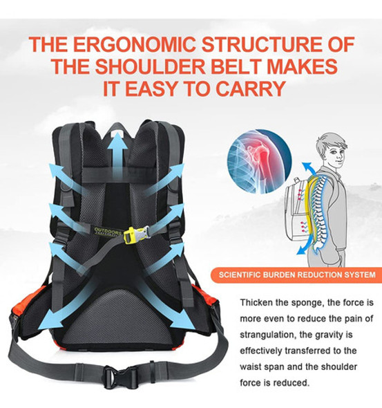 Mochila Naranja Senderismo Liviana Impermeable 35l 1