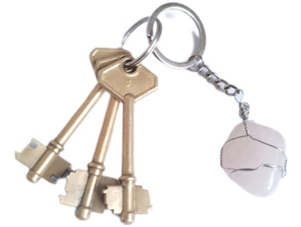 Cuarzo Rosa. Llavero En Acero. Piedra Del Amor, Relajacion. 0