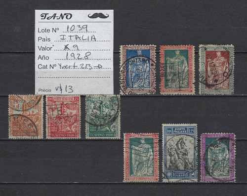 Lote1039 Italia X 9 Estampillas Año 1928 Yvert# 213- 1