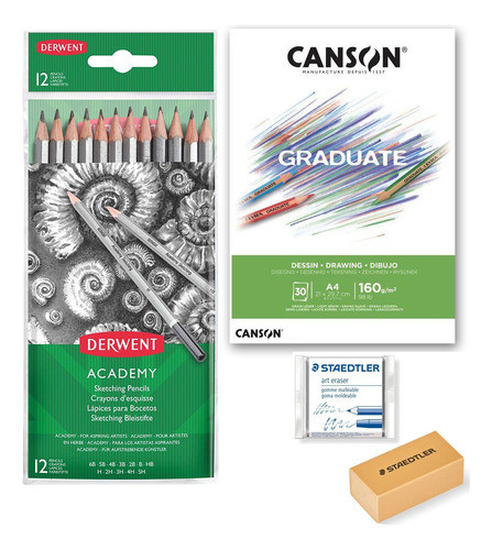 Kit Para Desenho - Lapis Graduado + Bloco + Borracha 0