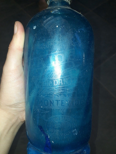Antiguo Sifón Vidrio Azul Torneado Con Logo.maldonado 1