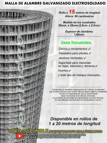 Malla Soldada 25x25mm 50cm 15mts Alambre Cerco Tejido Metal 1