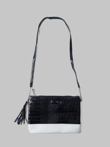 Cartera Bandolera De Mujer En Cuero Pu Negro Y Blanco 0