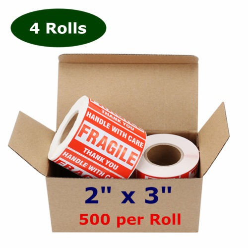 4 Rollos 500/rollo 2 X 3 Etiqueta Frágil Manéjela Con Cuidad 0