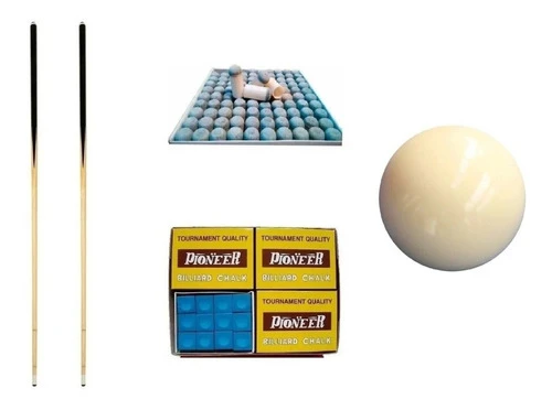 Set Pool 2 Tacos + 12 Tizas+ 10 Punteras + Bola Blanca 60mm 0