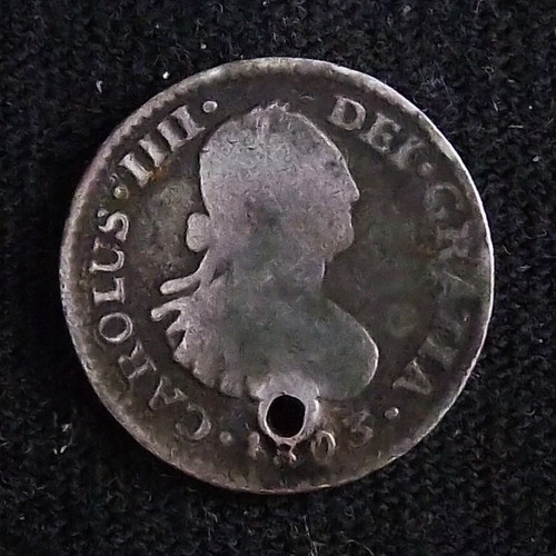 México 1/2 Real 1803 Ft Bueno Km 81 Perforada Carlos Iv 0