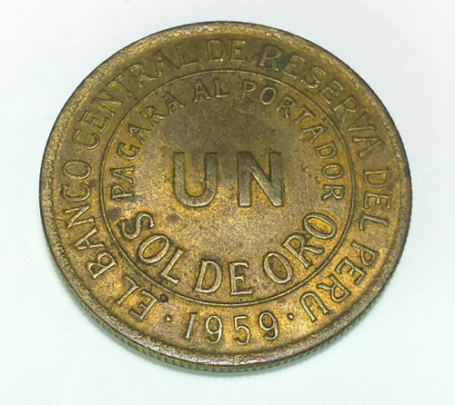 Antigua Moneda De 1 Sol De Oro Perú Año 1959 0
