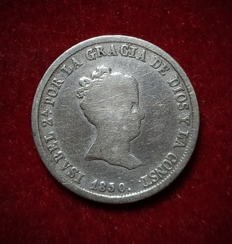 Moneda 2 Reales España 1850 Plata 0.810 Km 526 Isabel 2 1