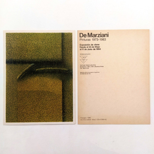 Catálogo Tarjeta Arte Argentino Hugo D Marziani Vermeer 1984 0