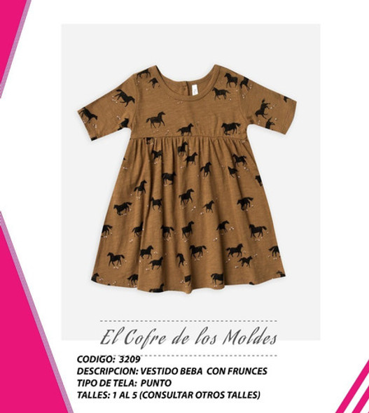 Molde Digital Vestido Beba C/frunce Pack Talles 1 Al 5 1