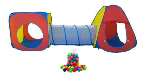 Toca Barraca Infantil 3 Em 1 Com Tunel + 100 Bolinhas 0