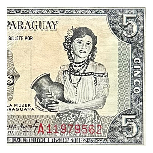 Paraguay - 5 Guaranies - Año 1952 - P #195 - Negro 0
