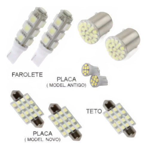 Kit Lampadas Led Para Palio Pingo Teto Placa Meia Luz Ré 1