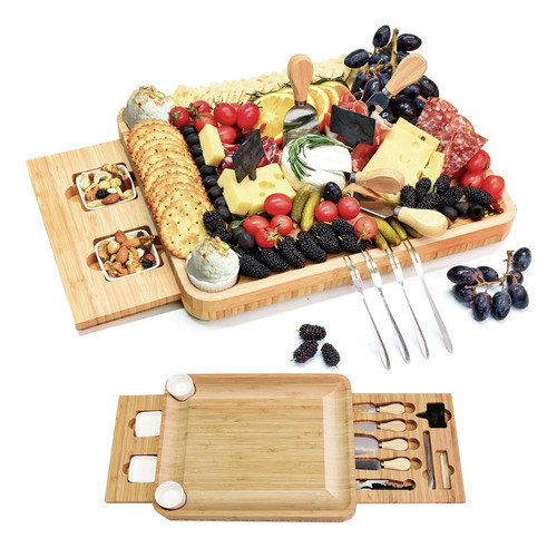 Tabua Para Paes E Queijos Em Bambu C/ Utensilios Inclusos 0