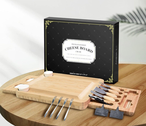 Tabua Para Paes E Queijos Em Bambu C/ Utensilios Inclusos 1