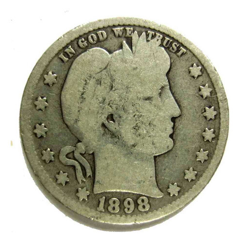Antiguo ¼ Dólar De Plata Tipo Barber 1898 Muy Bien Vea Fotos 0