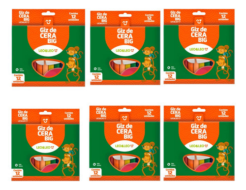 Kit 6 Unidades De Giz De Cera Big Grande Escolar 12 Cores 0