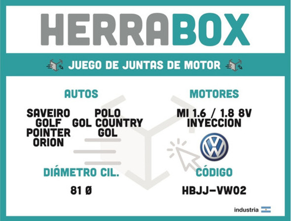 Juego De Juntas Vw 1.6 1.8 8v Motor Audi Mi Polo Gol Golf 1